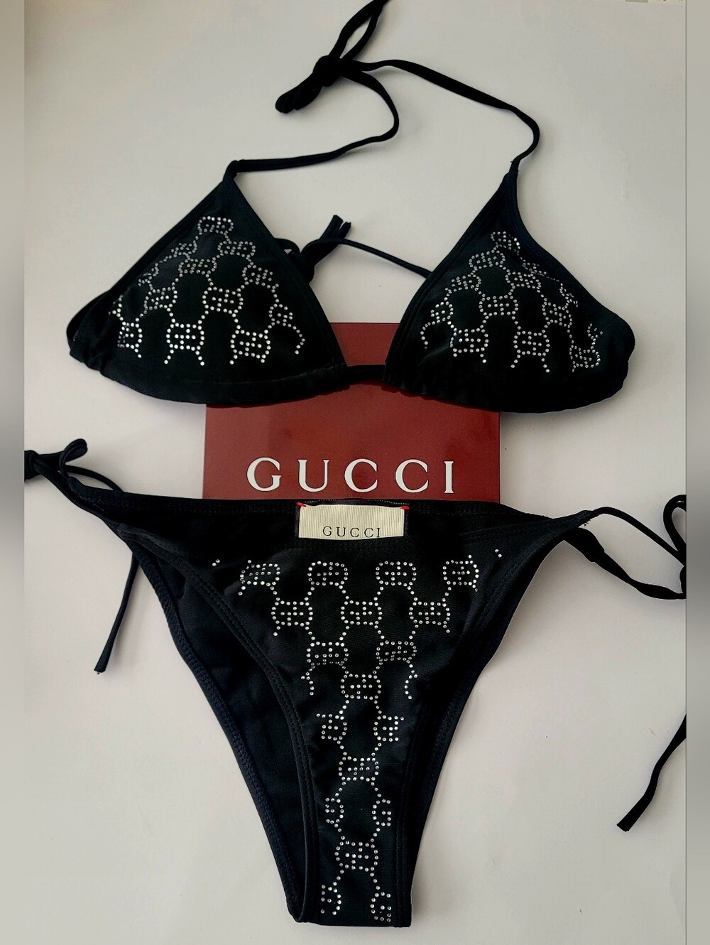 🇮🇹 Gucci Black Crystal-🖤Studded Triangle String Bikini🩱 - Picture 9 of 10